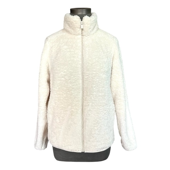 UNIQLO Fluffy Yarn Fleece Jacket Ivory Full Zip Fur Cardigan Women S - Picture 4 of 9